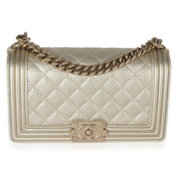 Chanel Gold Perforated Old Medium Boy Bag - Picture 1 of 8